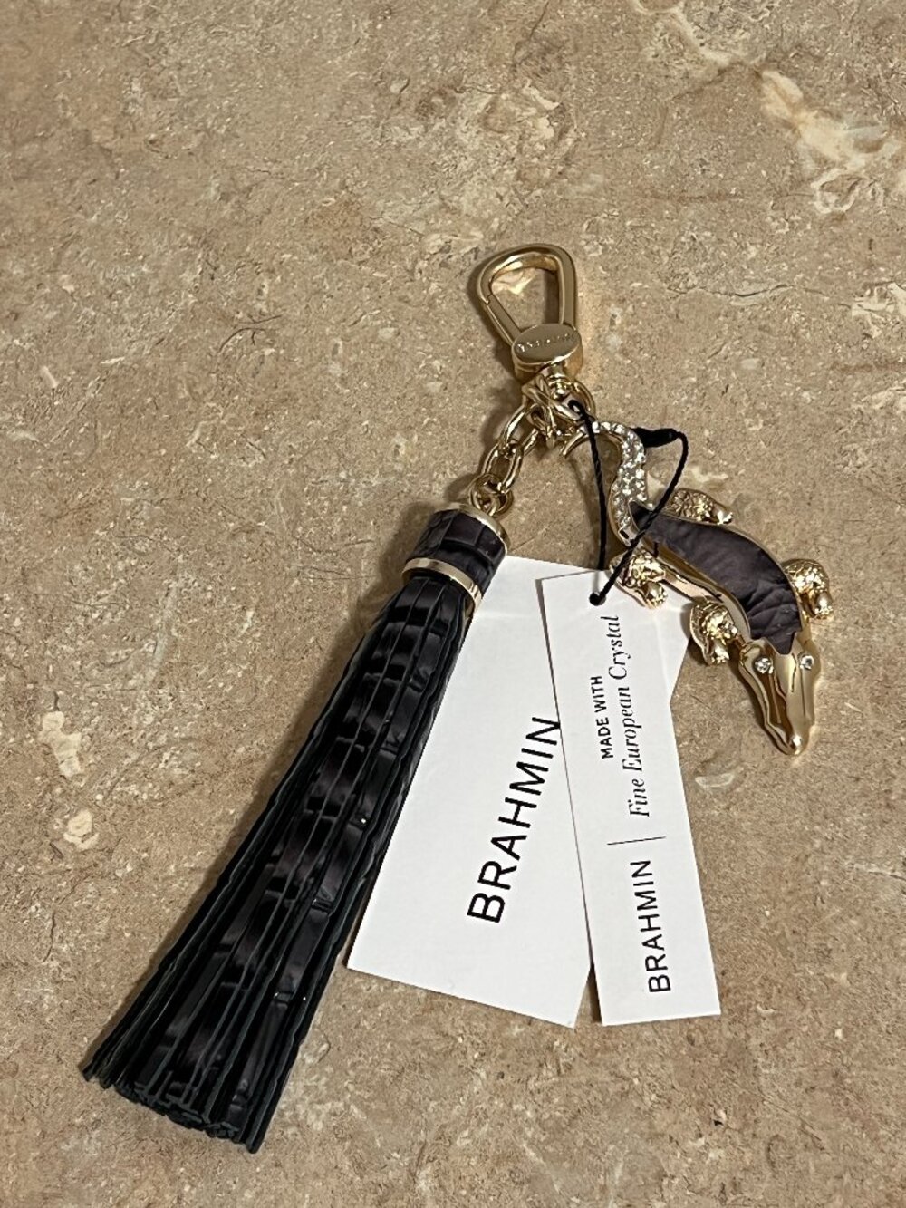 NWT Brahmin Croc Charm Tassel - Nocturnal Melbourne Black/Gray